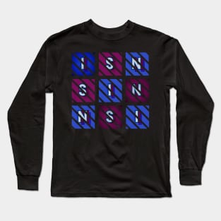 Sin - white letters in blue and red boxes, diagonal striped frame Long Sleeve T-Shirt